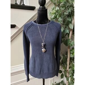 DO+BE Sweater Women's Small Blue Chunky Knit Cutout Back Raglan Cold Shoulder
